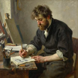 high quality high detail painting by ilya repin, painter in workshop, hd