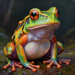 a detailed mate painting of a rainbow clown frog'by stephanie law, existential horror, trending on cgsociety artstation, highly detailed, 8 k, masterpiece, super resolution.