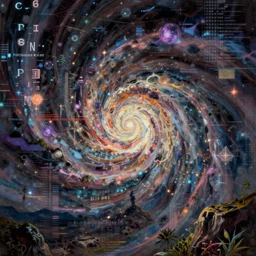 digital painting detailed rotoscoped glitchcore fantasycore cryptographic cosmic convergence within vortex of elemental energies, painted by Ferdinand Knab and Beeple