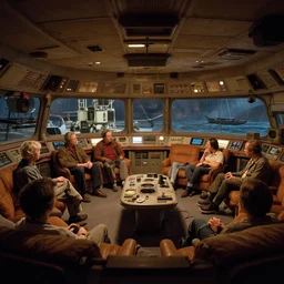 cozy stareship radio room. interior design. ralph mcquarrie scenes. art by, keith parkinson, walter simonson, gerald brom, keith parkinson. wide angle cycles. r / retrobattlestations