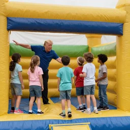 Donald Trump pushing the other kids off the bouncy castle