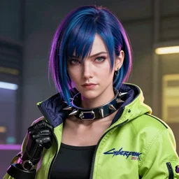 V from Cyberpunk 2077 wearing spiked collar