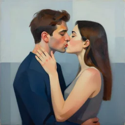 geometric painting, couple kissing