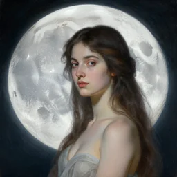 portrait of the personification of the moon, goddess of the tides. art by gaston bussiere.