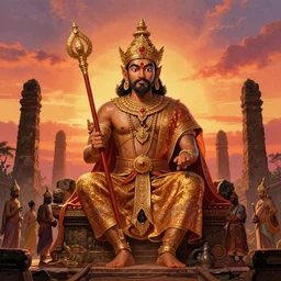 King Rajasanagara coronation day in ancient Majapahit kingdom, volumetric sunset sky in the background, in the style of Guillermo del Toro and Milt Kahl, xerography, concept art, ultra detailed, cinematic, epic, masterpiece, illustration, trending on artstation, HDR, 8k