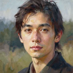 a clear portrait painting of a character in a scenic environment, texture by nobuhiko obayashi