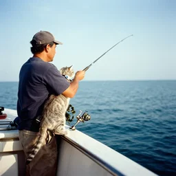 fisherman cat fishing from boat, 35 mm photo