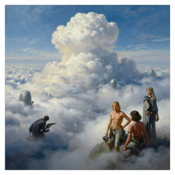cinematic view of a science - fiction cloudscape, tim hildebrandt, wayne barlowe, syd mead, john harris, bruce pennington, donato giancola, larry elmore, oil on canvas, artstation, pixiv, cinematic composition, dramatic, beautiful lighting, sharp, details, hd, hdr, 4 k