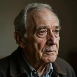 poignant portrait of an old man remembering his youth, tears forming in his eyes, nostalgia, melancholy