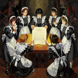 baroque oil painting of key visual environment concept art of the anime maids signing the declaration of independence, brutalist, dark fantasy, rule of thirds golden ratio, fake detail, trending pixiv fanbox, acrylic palette knife, style of makoto shinkai studio ghibli genshin impact jamie wyeth james gilleard greg rutkowski chiho aoshima