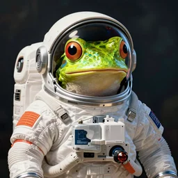 frog astronaut in a spacesuit, realistic, photorealistic