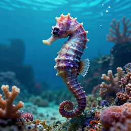 seahorse leviathan living in a coral reef. style of subnautica.