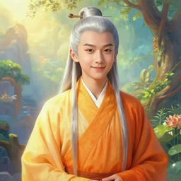 portrait painting of a 6 0 year old kind handsome chinese taoist priest, like zun long, silver ponytail hair, amiable by wenjun lin, irakli nadar, bright colors, octopath traveler, wenjun lin, unreal engine 5 highly rendered, global illumination, radiant light, detailed and intricate environment