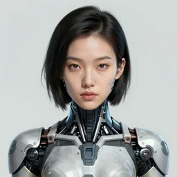 illustration of a portrait of an asian android girl wearing a cybernetic suit by laurie greasely and geof darrow, high detail intricate, symmetrical - n 4