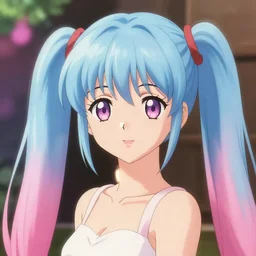 artwork of an anime girl with light blue and pink pigtails, trending on artstation, super detailed, bokeh, by thomas kinkade and makoto shinkai