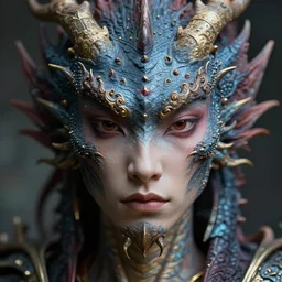 closeup portrait of a human dragon hybrid, depth of field, zeiss lens, detailed, symmetrical, centered, fashion photoshoot, by Annie Leibovitz and Steve McCurry, David Lazar, Jimmy Nelsson, Breathtaking, 8k resolution, extremely detailed, beautiful, establishing shot, artistic, hyperrealistic, beautiful face, octane render