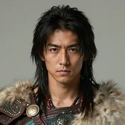 medium shot portrait, head in the center, takeshi kaneshiro as a brave tribal king, detailed, concept art by artem priakhin on artstation