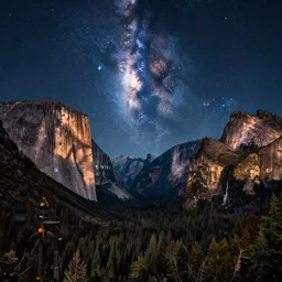 beautiful hd digital photo from yosemite valley at night with milky way and comet nikon wide angle canon