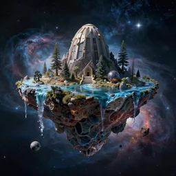 a floating island in space, water flowing, surrounded by nebula, by anato finnstark
