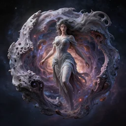 a goddess dissolving into a new universe and then folding itself into an insane shape, in the style of wlop, illustration, epic, fantasy, hyper detailed, smooth, unreal engine, sharp focus, ray tracing