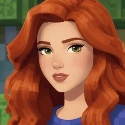 beautiful redhead woman, minecraft art, closeup