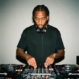 a dj playing music. on the style of cy tumbly