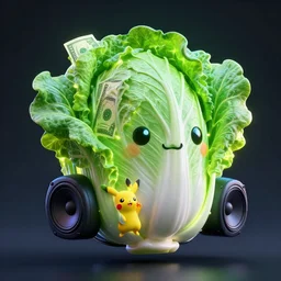 high quality logo 3 d render very cute money cabbage, leaves as dollars!! glow, light kale! incorporated speakers!, cyberpunk highly detailed, unreal engine cinematic smooth, in the style of blade runner & detective pikachu, hannah yata charlie immer, moody light, low angle, uhd 8 k, sharp focus
