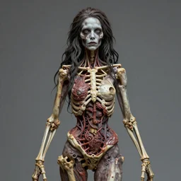 plastination wizard, zombie girl, skeletal wizard, zombie wizard, beautiful face, beautiful body, beautiful torso, beautiful midriff, women body form, meat, bone, sinew, realistic, artgerm, artstation