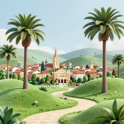 the city of armenia quindio landscape, with wax palms, concept art for a dark souls game, concept art, 4 k, video game art, trending on artstation