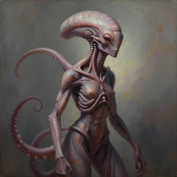 portrait of nonhuman extraterrestrial lifeform, three quarter view, tentacles, intelligent, dramatic lighting, painted by andreas rocha