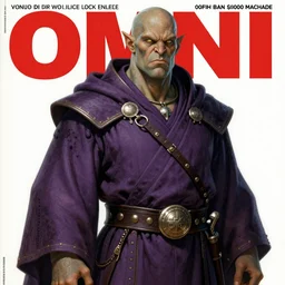 1979 OMNI Magazine Cover of a half-orc in monks robes. in cyberpunk style by Vincent Di Fate