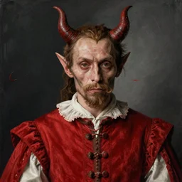 Stunning and highly detailed portrait of the devil in human disguise wearing a red doublet  Hieronymus Bosch