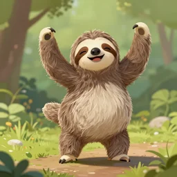 a beautiful digital painting of a happy sloth dancing like a human