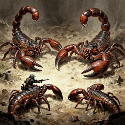 starship troopers fighting giant scorpions, concept art