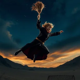quidditch broom aerial action pose.