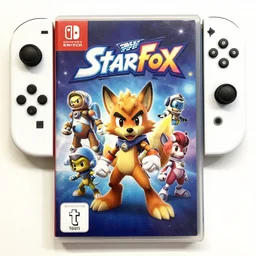 nintendo switch box cover of a new starfox spinoff action game featuring anthro fursona furry wolf o'donnell and his space cadet crew, rated t for teen