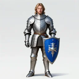 bjorn of backwater, honorable knight of francia, standing with his blue shield up and a short sword in his hand, real life, renaissance fair, gladiator, motion blur