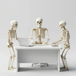 skeletons, they are in front of a desk working on a new dark spell that is casting out flowing energy, colorful, flowing energy, light rays, medium shot, waist up, sharp, concept art, highly detailed, bloom, dramatic lighting, cinematic, by dreamworks