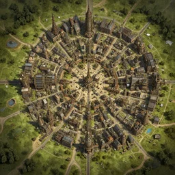 an overhead map of a steampunk town, Greg Rutkowski, highly detailed, level design, concept art, artstation, cgsociety, zenith view