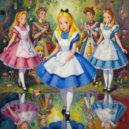a beautiful insanely intricate oil painting of alice in wonderland, reflexions, colorfull, by william turner art, by greg rutkowski, by james jean, by rossdraws, by frank franzzeta, by sakimichan, trending on artstation, insanely detailed illustration, thin contur lines, masterpiece, octane render, 8 k