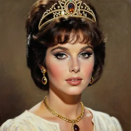 clothed in blouse, tiara, necklace, earrings. close - up face portrait painting of 7 0 s sci - fi princess, rule of third, intricate details, by boris vallejo.