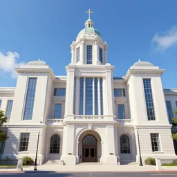 grenwich naval college building, blue sky, fantasy, concept art, low angle, highly detailed, warm lighting, volumetric, godrays, vivid, trending on artstation, by jordan grimmer, greg rutkowski