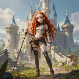 grimes as a highly detailed game fairy character in front of a big fairy castle, trending on artstation, concept matte