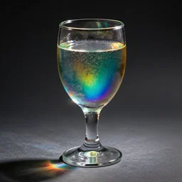 glass of rainbow holographic liquid, commercial shot, studio light, dark background