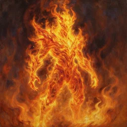fantasy art, artstation hq, a character oil on canvas portrait by gerald brom and greg rutkowski, a painting of a creature made of fire, masterpiece