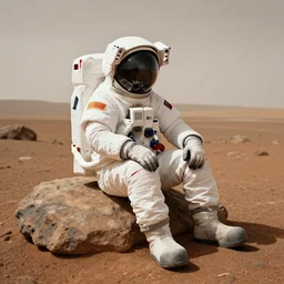 photo of a astronaut sitting on a rock in Mars, 4K