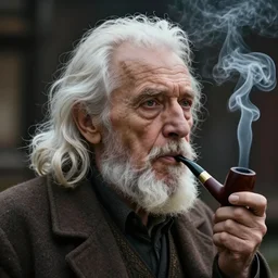 portrait of old man smoking pipe, white hair coming out as smoke, realistic 4k octane beautifully detailed render, 4k post-processing, highly detailed, intricate complexity, epic composition, magical atmosphere, cinematic lighting, masterpiece, ultra hd