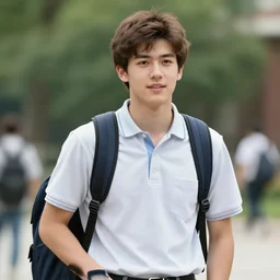 a color photograph of a very handsome young guy going to college in 2 0 8 8