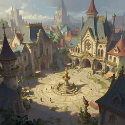 beautiful matte painting of a fantasy town square, trending on artstation