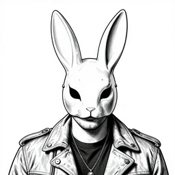 gangster man wearing a rabbit mask, line art illustration, high detail